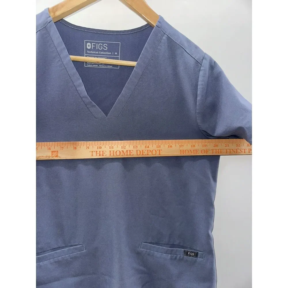 Figs Casma Scrub Top‎ Womens Medium Blue Gray 3 Pocket Short Sleeve Medical